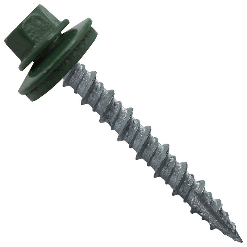 Jake Sales Metal Roofing Screws: (250) 10 x 1-1/2" Evergreen Hex Head Sheet Metal Roof Screw. Self Starting Metal to Wood siding Screws. EPDM Washer. Colored Head - Image 1